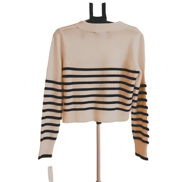 Cashmere Cream & Black Stripe Crop Sweater Cabincore Scandigirl Cozy Size L NWT - Picture 3 of 16